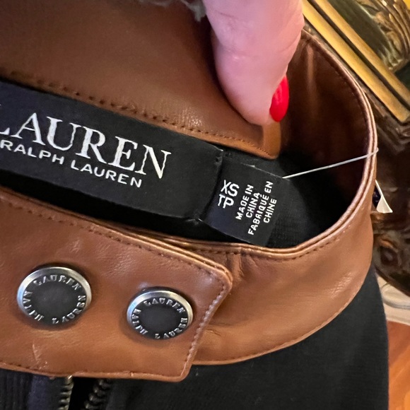 NEW RALPH LAUREN Cotton-blend Zip-up Moto Jacket In Polo Black/ Cuoio - Picture 5 of 14